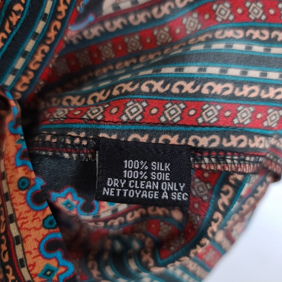 TOLANI 100% Silk Paisley Mixed Print Boho Button Down Shirt - Picture 5 of 8